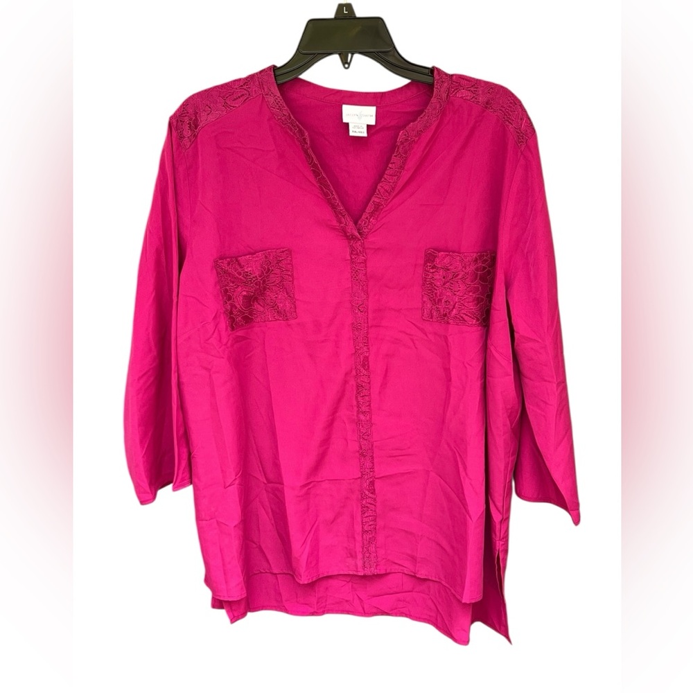 Jaclyn Smith Fuchsia Lace Detail Blouse XXL - Preloved